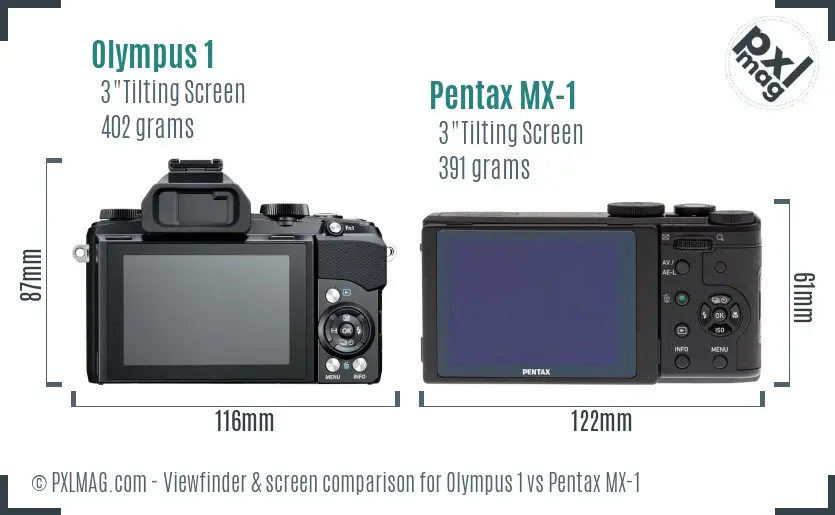Olympus 1 vs Pentax MX-1 Screen and Viewfinder comparison
