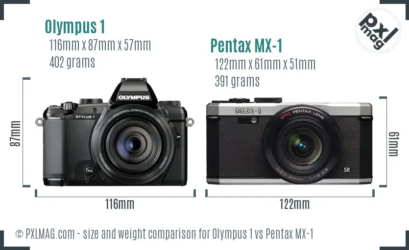 Olympus 1 vs Pentax MX-1 size comparison
