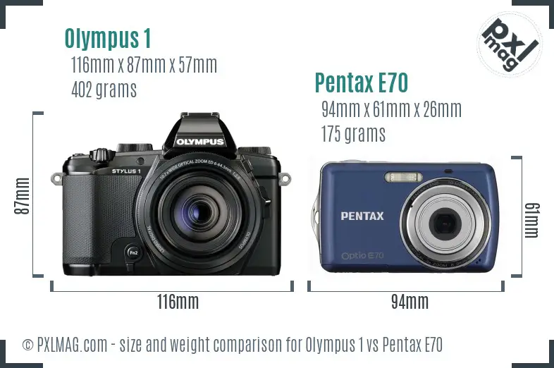 Olympus 1 vs Pentax E70 size comparison