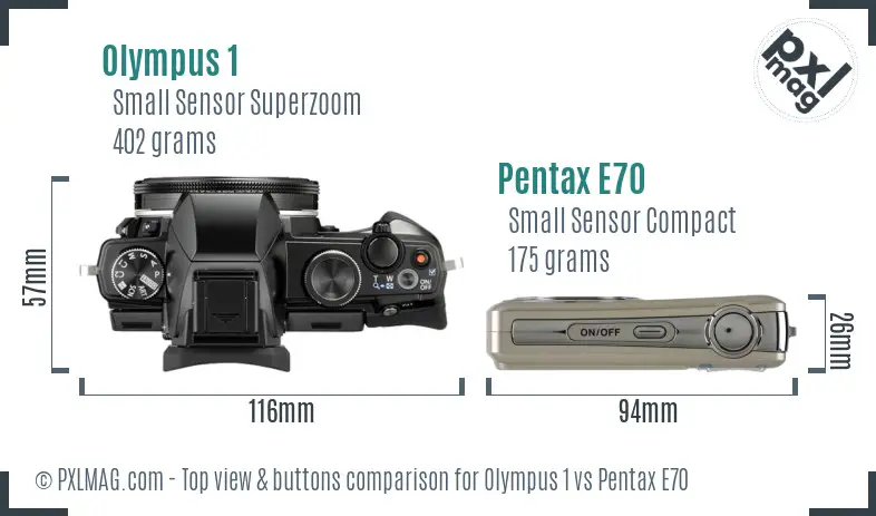 Olympus 1 vs Pentax E70 top view buttons comparison