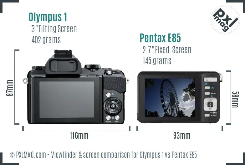 Olympus 1 vs Pentax E85 Screen and Viewfinder comparison