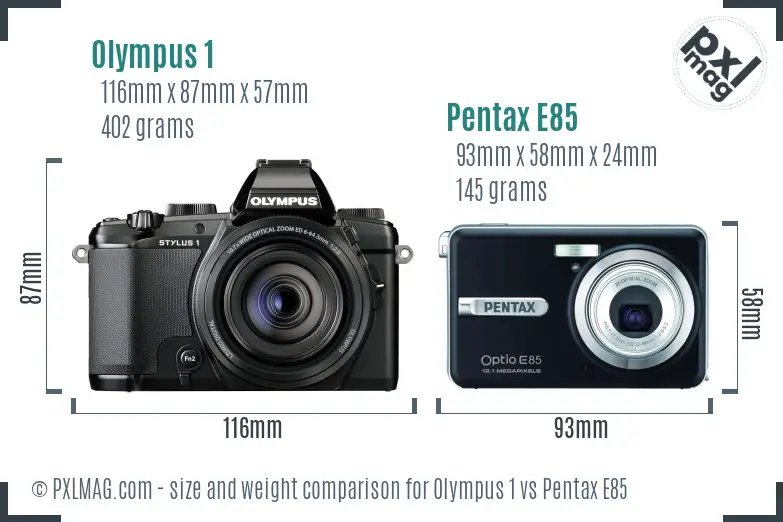 Olympus 1 vs Pentax E85 size comparison