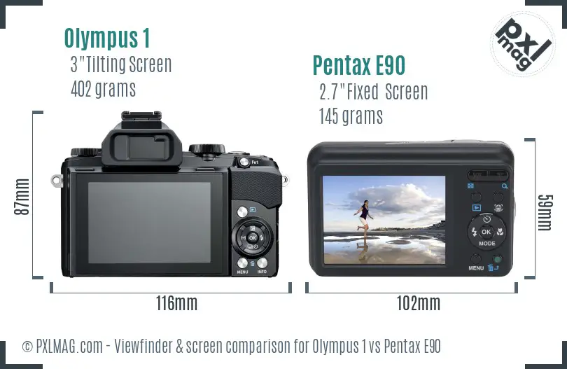 Olympus 1 vs Pentax E90 Screen and Viewfinder comparison