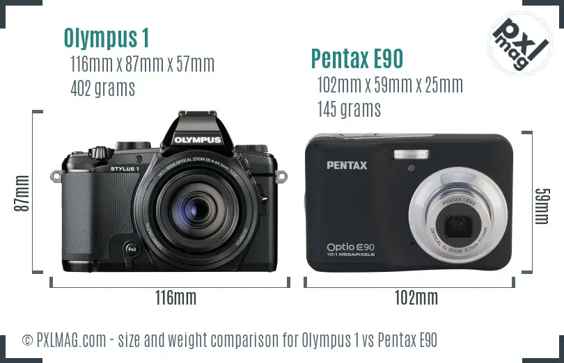 Olympus 1 vs Pentax E90 size comparison