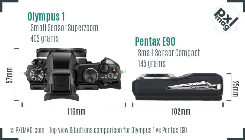 Olympus 1 vs Pentax E90 top view buttons comparison
