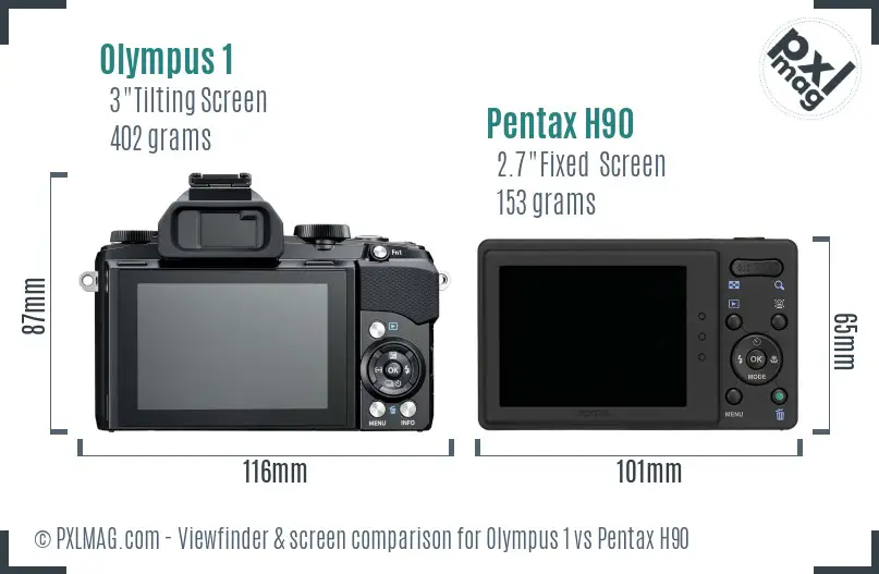 Olympus 1 vs Pentax H90 Screen and Viewfinder comparison