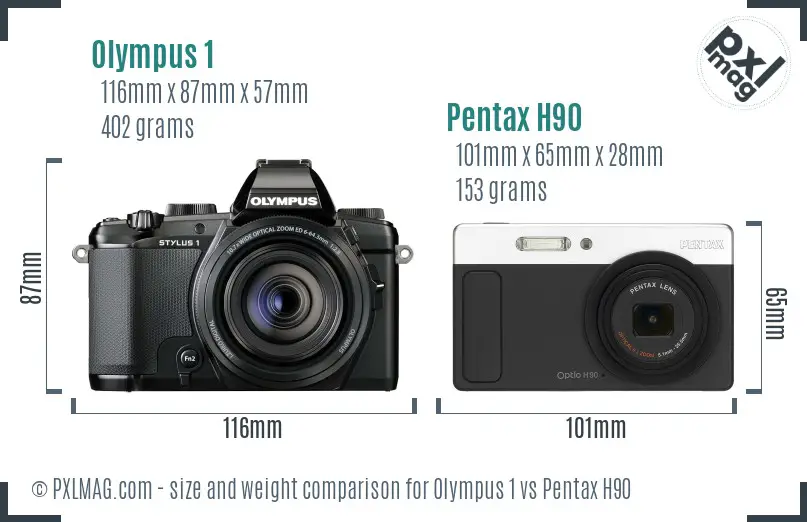 Olympus 1 vs Pentax H90 size comparison