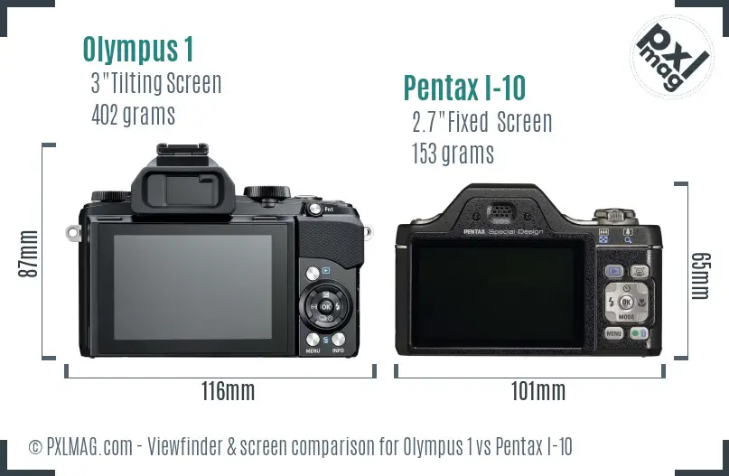 Olympus 1 vs Pentax I-10 Screen and Viewfinder comparison