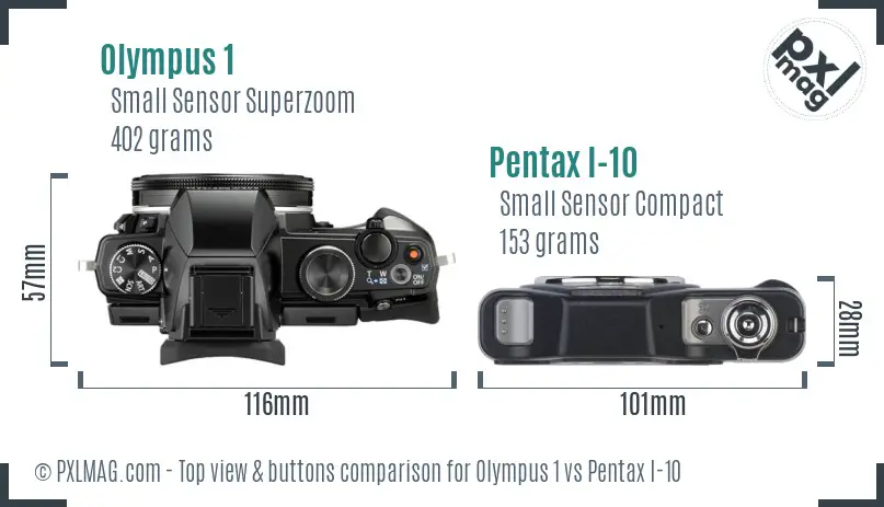 Olympus 1 vs Pentax I-10 top view buttons comparison