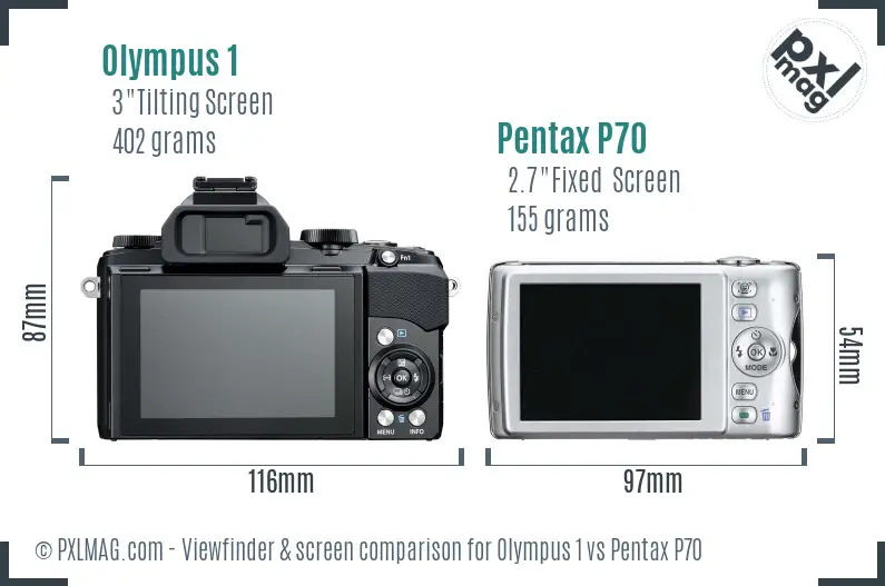 Olympus 1 vs Pentax P70 Screen and Viewfinder comparison