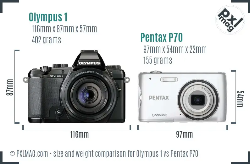 Olympus 1 vs Pentax P70 size comparison
