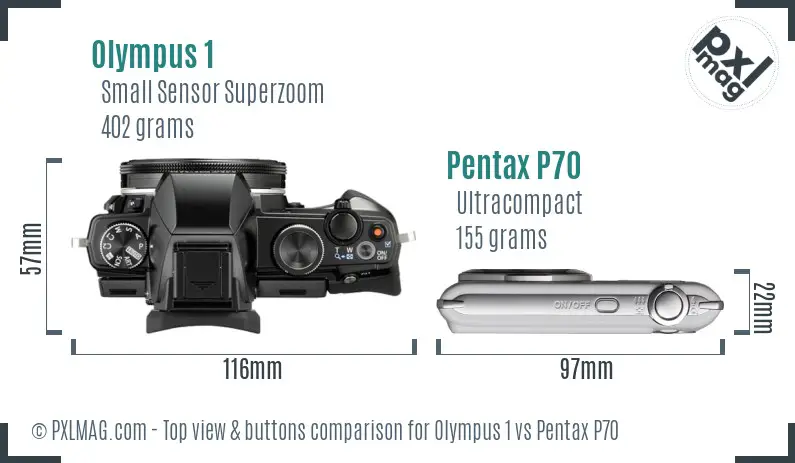 Olympus 1 vs Pentax P70 top view buttons comparison