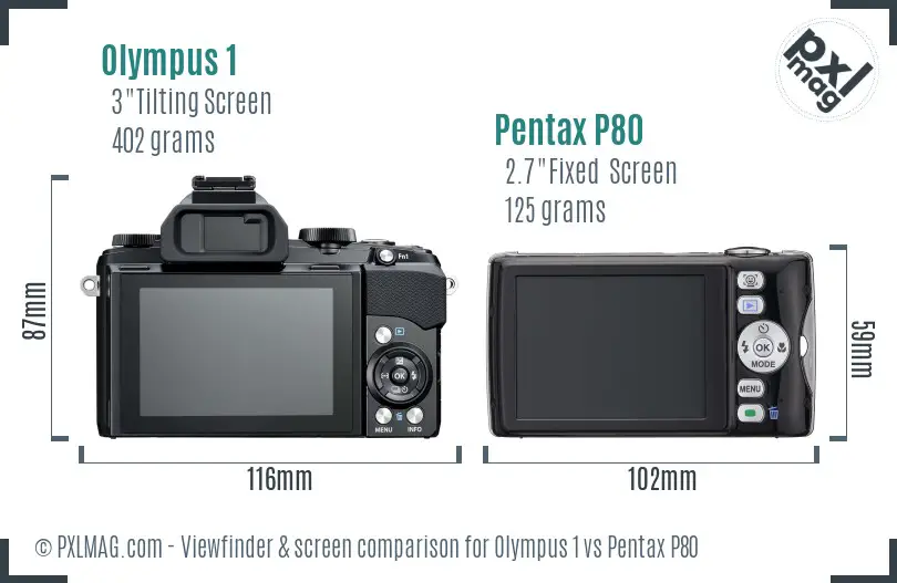 Olympus 1 vs Pentax P80 Screen and Viewfinder comparison