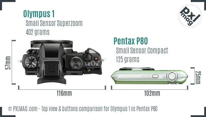 Olympus 1 vs Pentax P80 top view buttons comparison