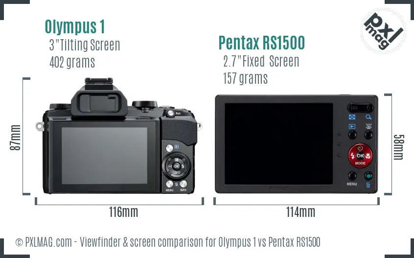 Olympus 1 vs Pentax RS1500 Screen and Viewfinder comparison