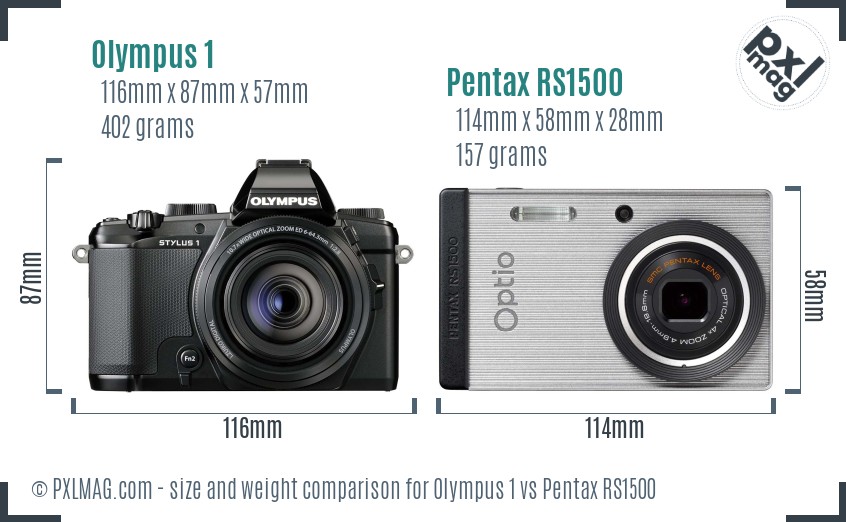Olympus 1 vs Pentax RS1500 size comparison