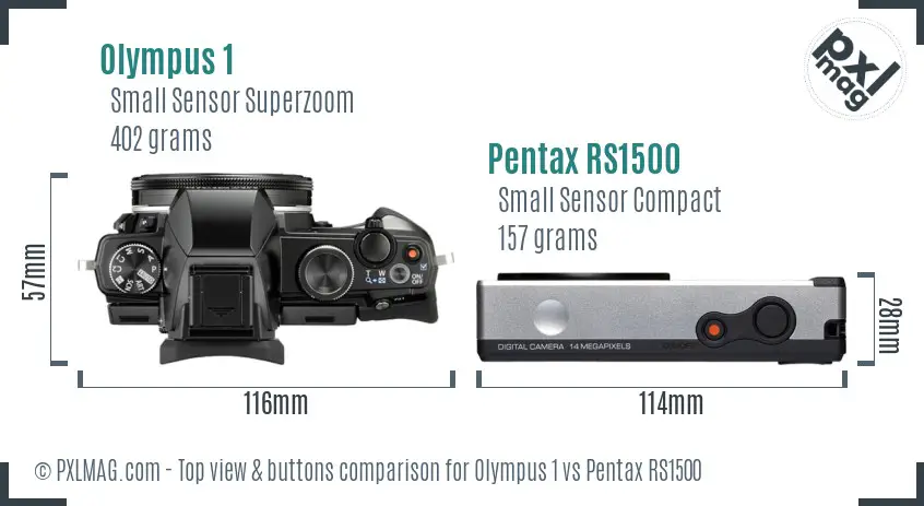 Olympus 1 vs Pentax RS1500 top view buttons comparison