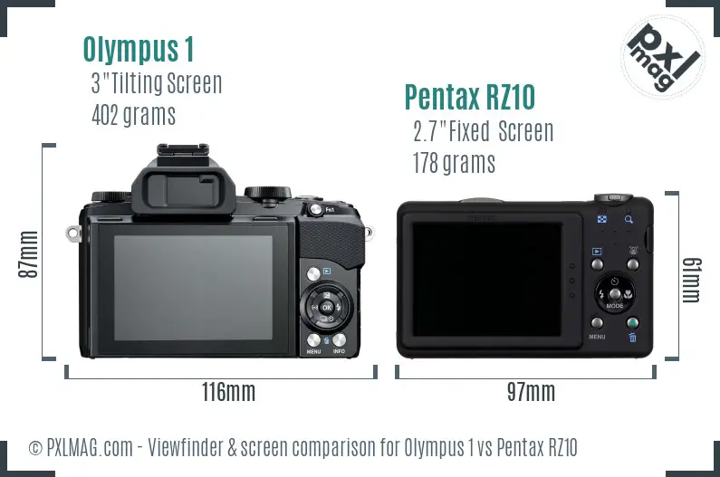 Olympus 1 vs Pentax RZ10 Screen and Viewfinder comparison