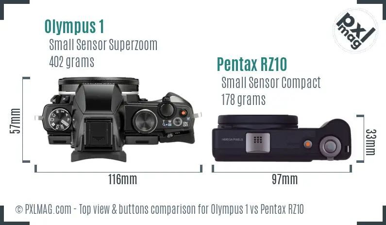 Olympus 1 vs Pentax RZ10 top view buttons comparison