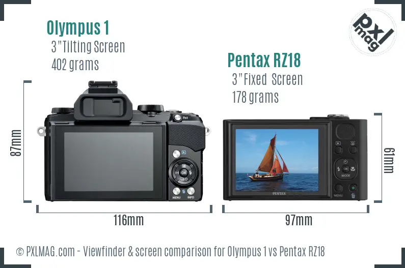 Olympus 1 vs Pentax RZ18 Screen and Viewfinder comparison