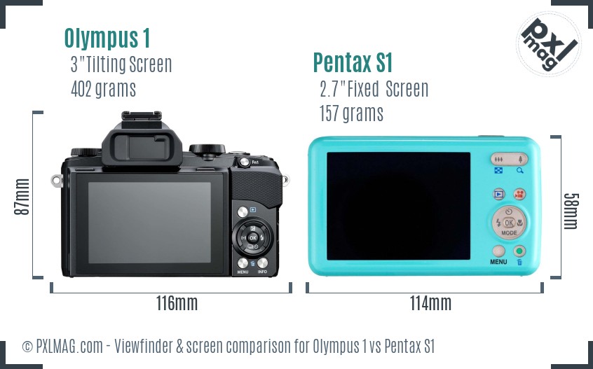 Olympus 1 vs Pentax S1 Screen and Viewfinder comparison