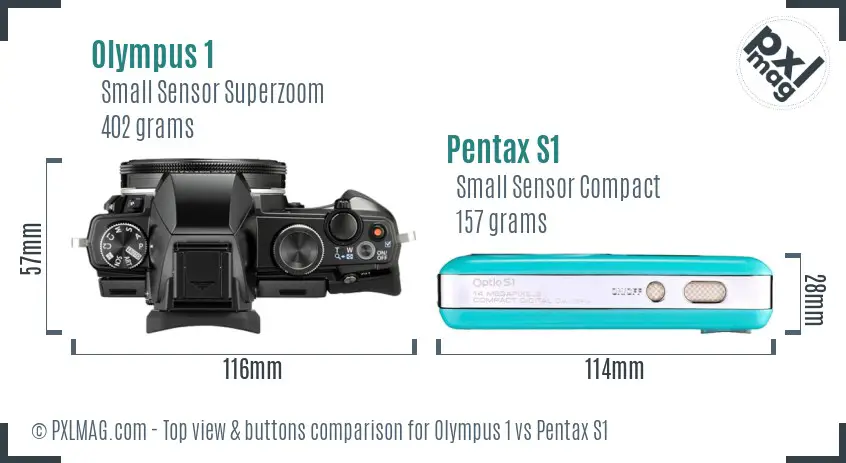 Olympus 1 vs Pentax S1 top view buttons comparison