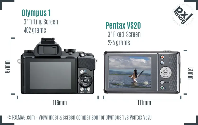 Olympus 1 vs Pentax VS20 Screen and Viewfinder comparison