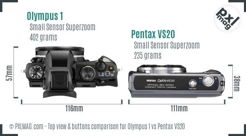 Olympus 1 vs Pentax VS20 top view buttons comparison