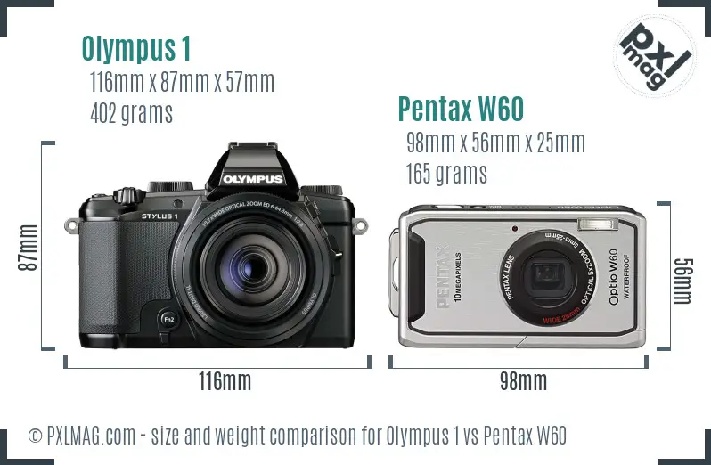 Olympus 1 vs Pentax W60 size comparison
