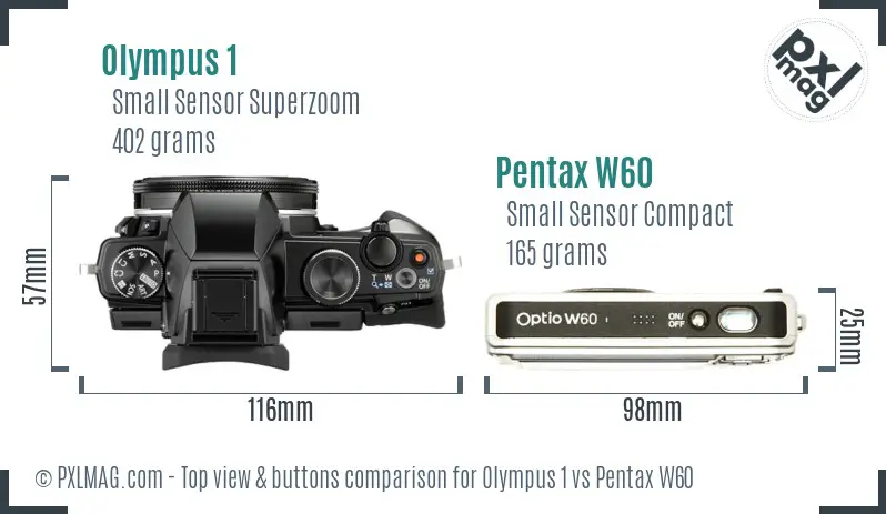 Olympus 1 vs Pentax W60 top view buttons comparison