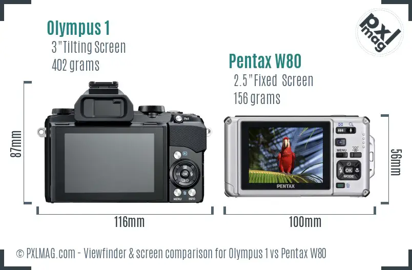 Olympus 1 vs Pentax W80 Screen and Viewfinder comparison