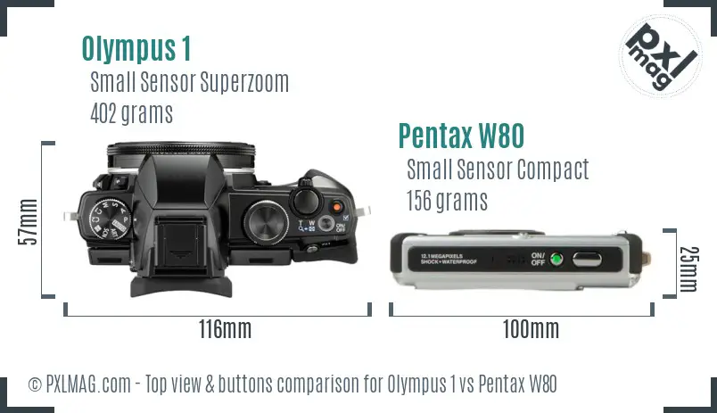 Olympus 1 vs Pentax W80 top view buttons comparison