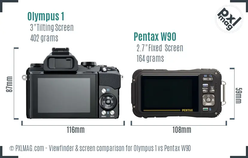 Olympus 1 vs Pentax W90 Screen and Viewfinder comparison