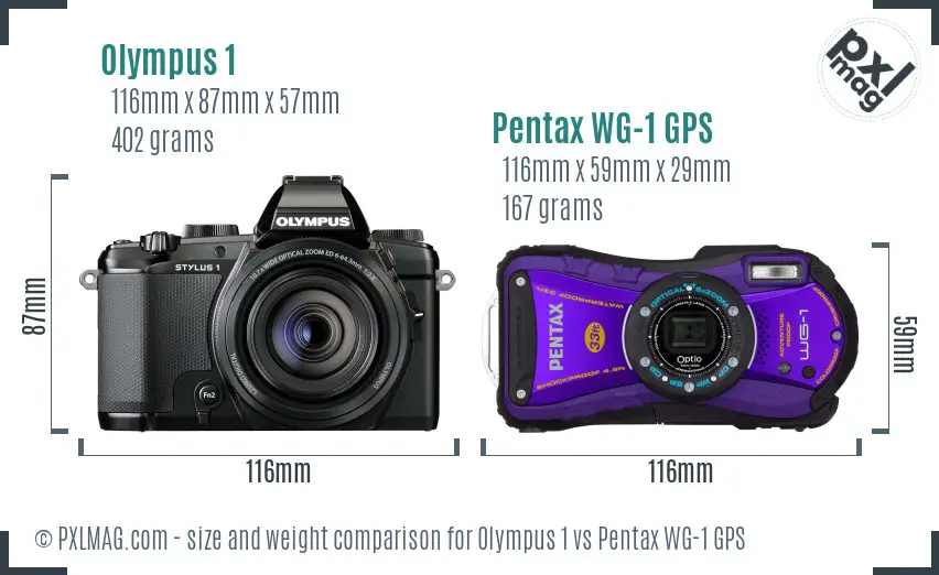 Olympus 1 vs Pentax WG-1 GPS size comparison