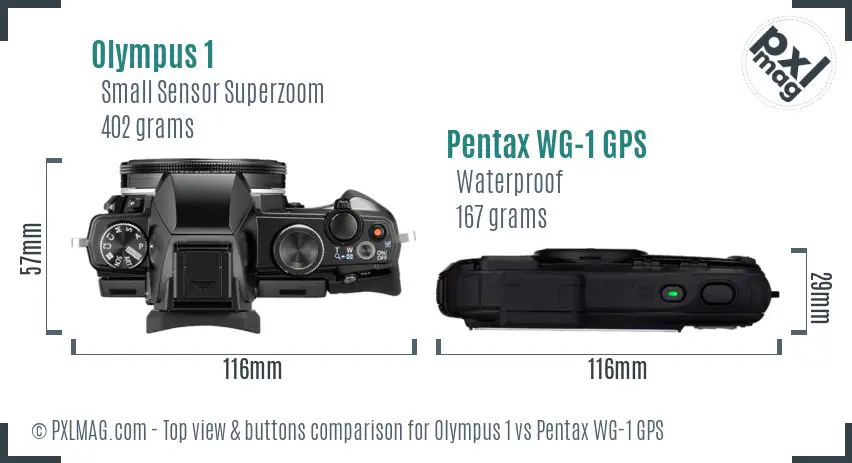 Olympus 1 vs Pentax WG-1 GPS top view buttons comparison