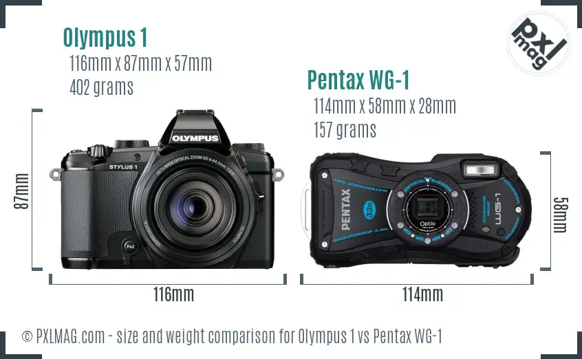 Olympus 1 vs Pentax WG-1 size comparison