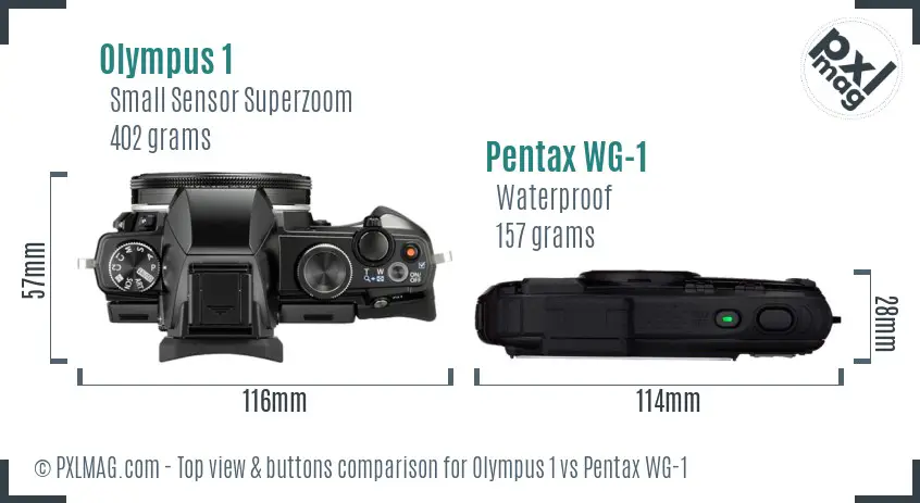 Olympus 1 vs Pentax WG-1 top view buttons comparison