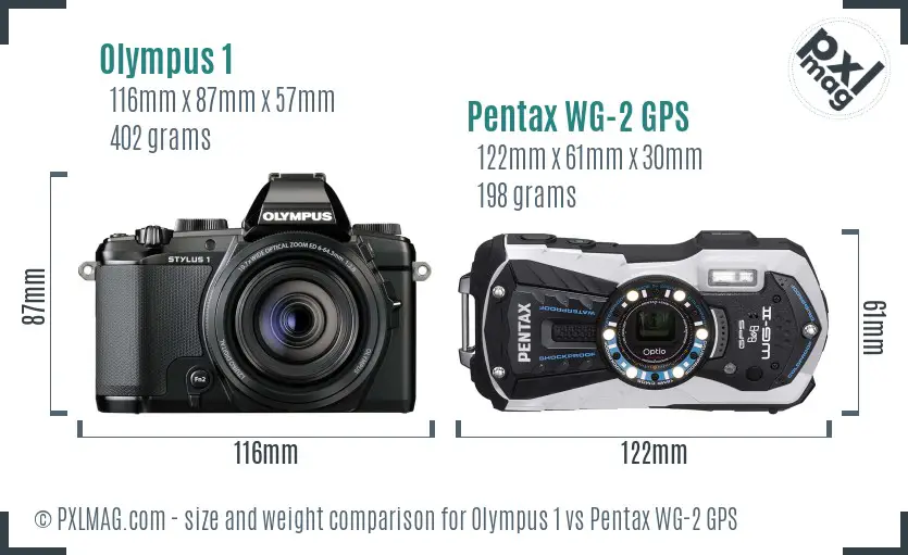 Olympus 1 vs Pentax WG-2 GPS size comparison