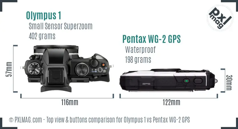 Olympus 1 vs Pentax WG-2 GPS top view buttons comparison