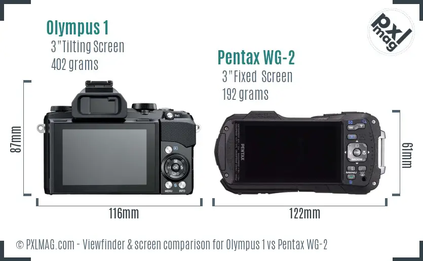Olympus 1 vs Pentax WG-2 Screen and Viewfinder comparison