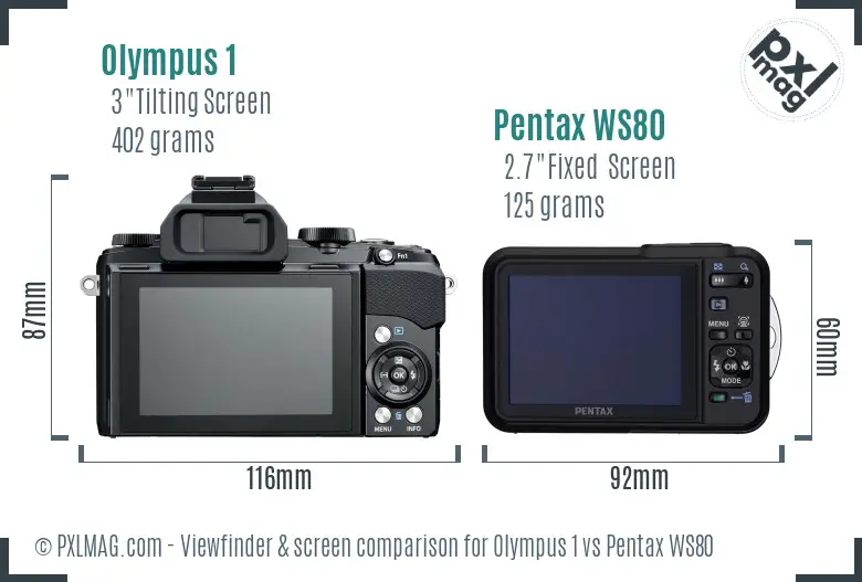 Olympus 1 vs Pentax WS80 Screen and Viewfinder comparison