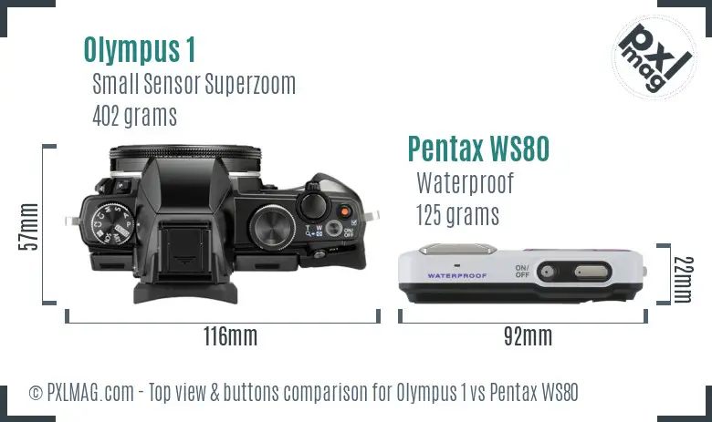 Olympus 1 vs Pentax WS80 top view buttons comparison