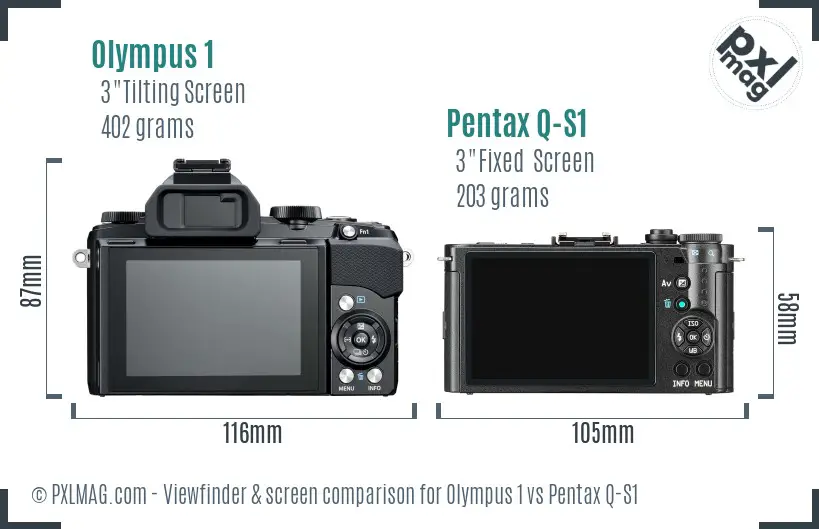 Olympus 1 vs Pentax Q-S1 Screen and Viewfinder comparison
