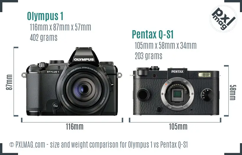 Olympus 1 vs Pentax Q-S1 size comparison