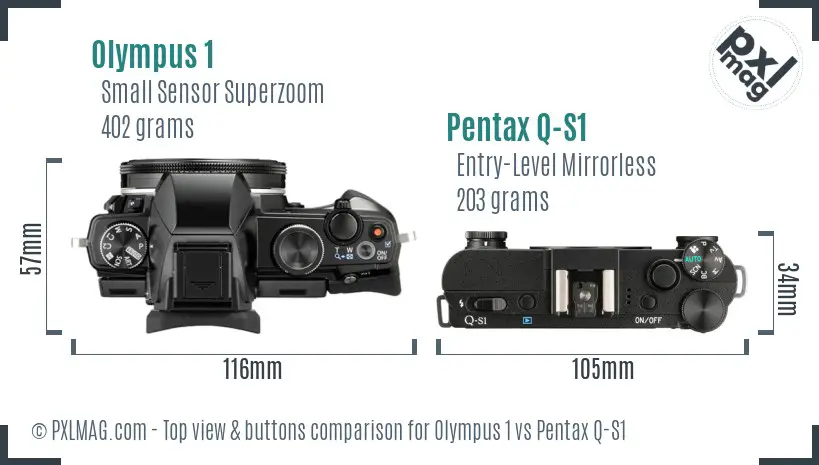 Olympus 1 vs Pentax Q-S1 top view buttons comparison