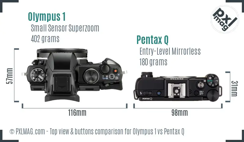 Olympus 1 vs Pentax Q top view buttons comparison