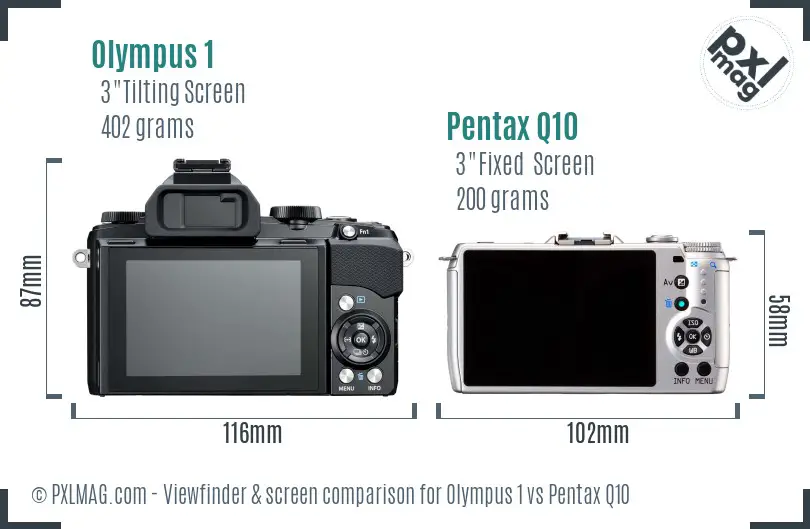 Olympus 1 vs Pentax Q10 Screen and Viewfinder comparison