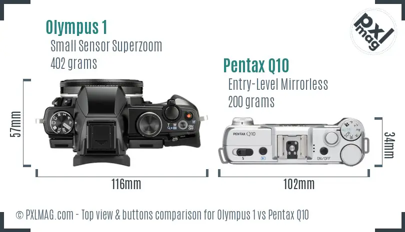 Olympus 1 vs Pentax Q10 top view buttons comparison