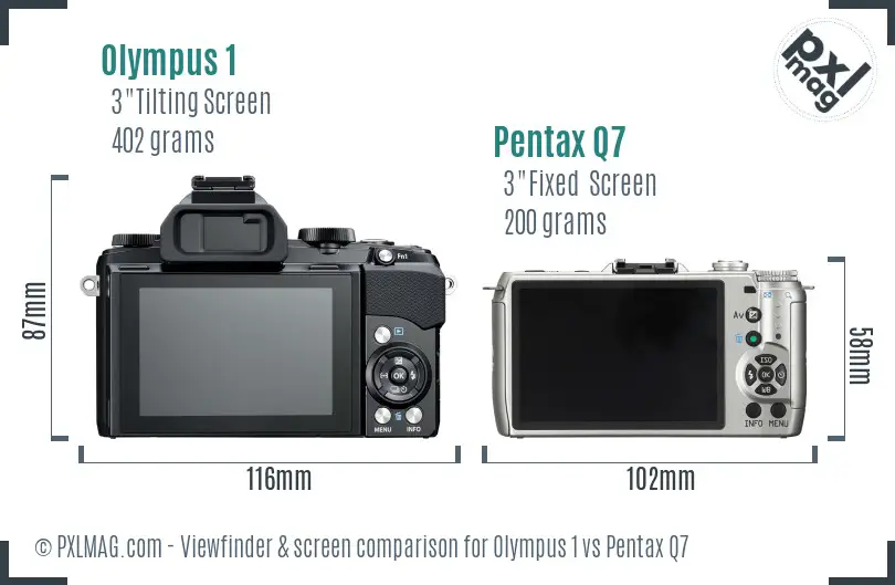 Olympus 1 vs Pentax Q7 Screen and Viewfinder comparison
