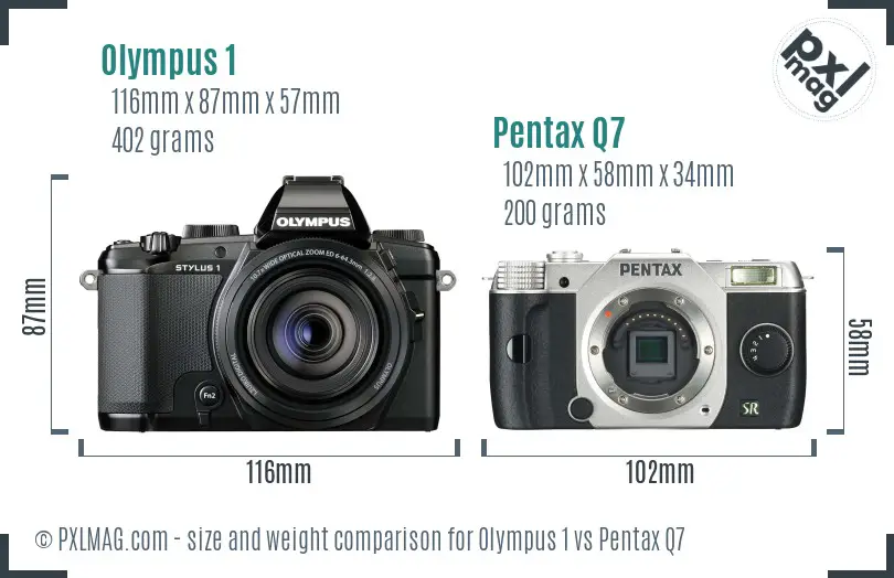 Olympus 1 vs Pentax Q7 size comparison
